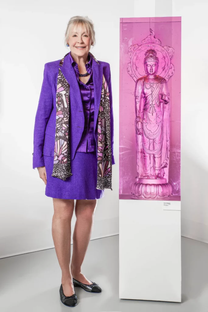 Trish Duggan with pink glass art piece